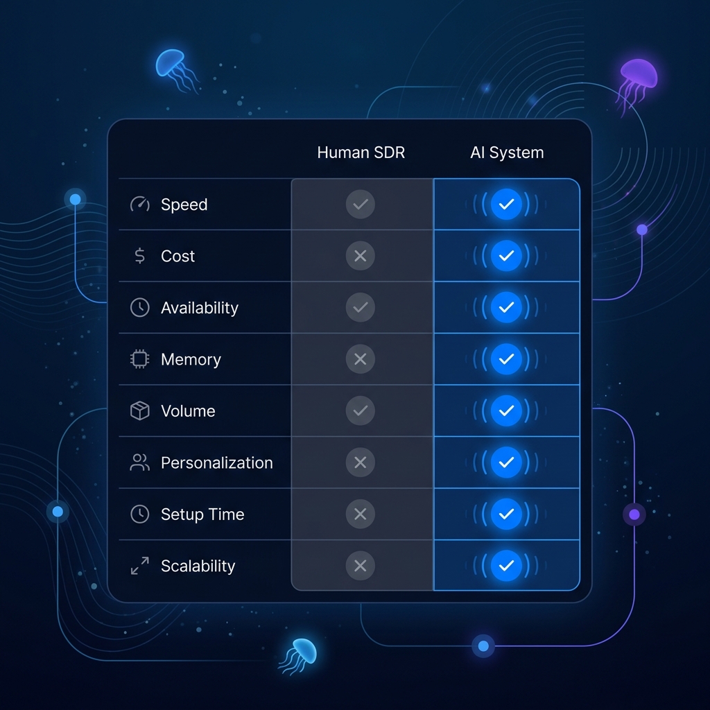 AI SDR vs human SDR head-to-head comparison